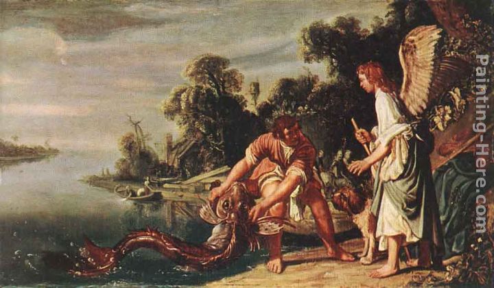 The Angel and Tobias with the Fish painting - Pieter Lastman The Angel and Tobias with the Fish art painting